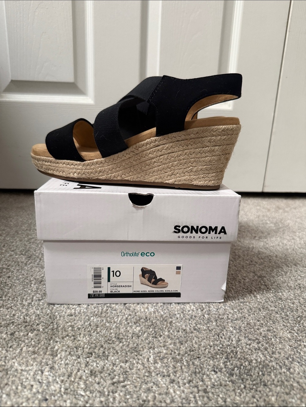 SONOMA Black Espadrille Wedge Sandals with Elastic Cross Straps